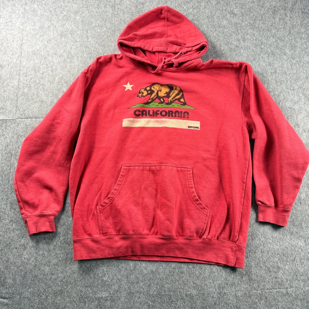 Rip Curl Pullover Hoodie Mens XL Red California Republic Bear Flag Graphic